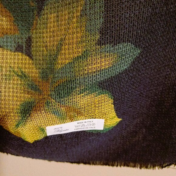 FALL DELIGHT Made in Italy scarf wrap Navy Green gold brown elegant VGUC - Picture 4 of 5